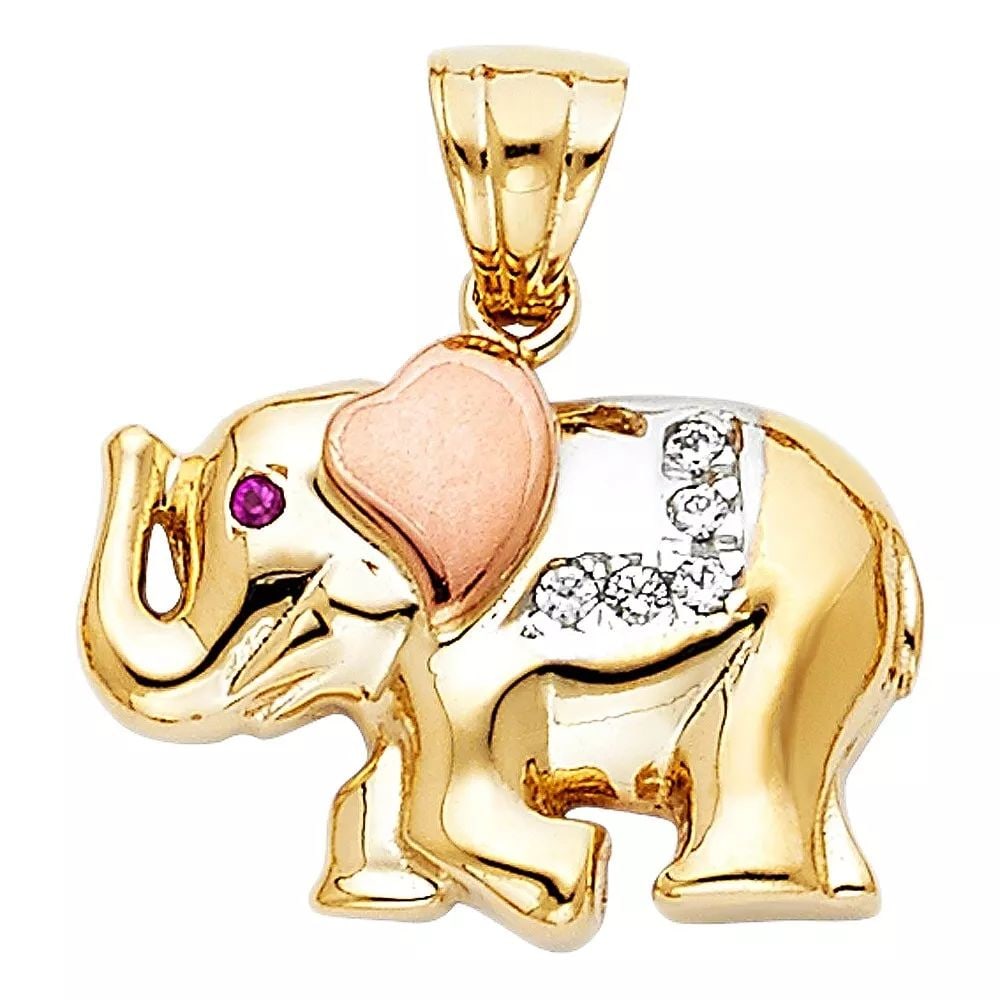 NEW 14K TRI COLOR GOLD CZ ELEPHANT PENDANT (1 of 2)