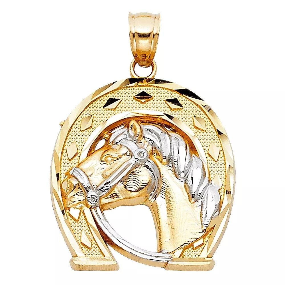 NEW 14K TWO TONE GOLD LUCKY HORSE SHOE PENDANT (1 of 2)