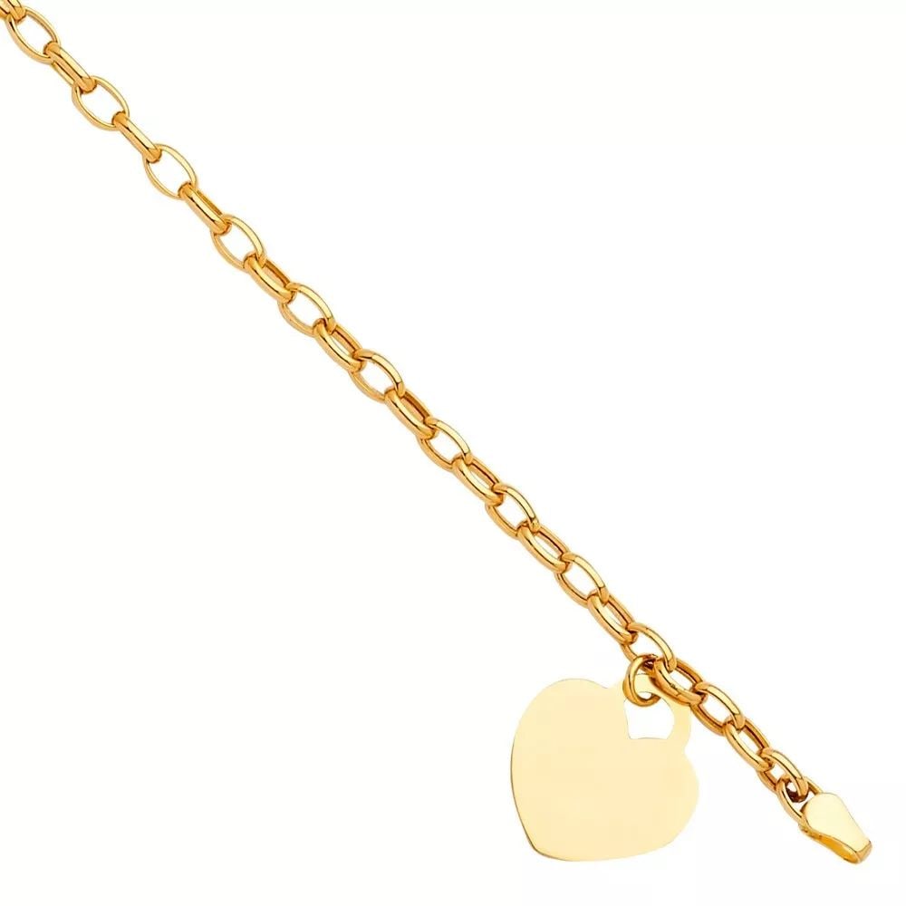 NEW 14K YELLOW GOLD HEART PENDANT HOLLOW BRACELET (1 of 2)