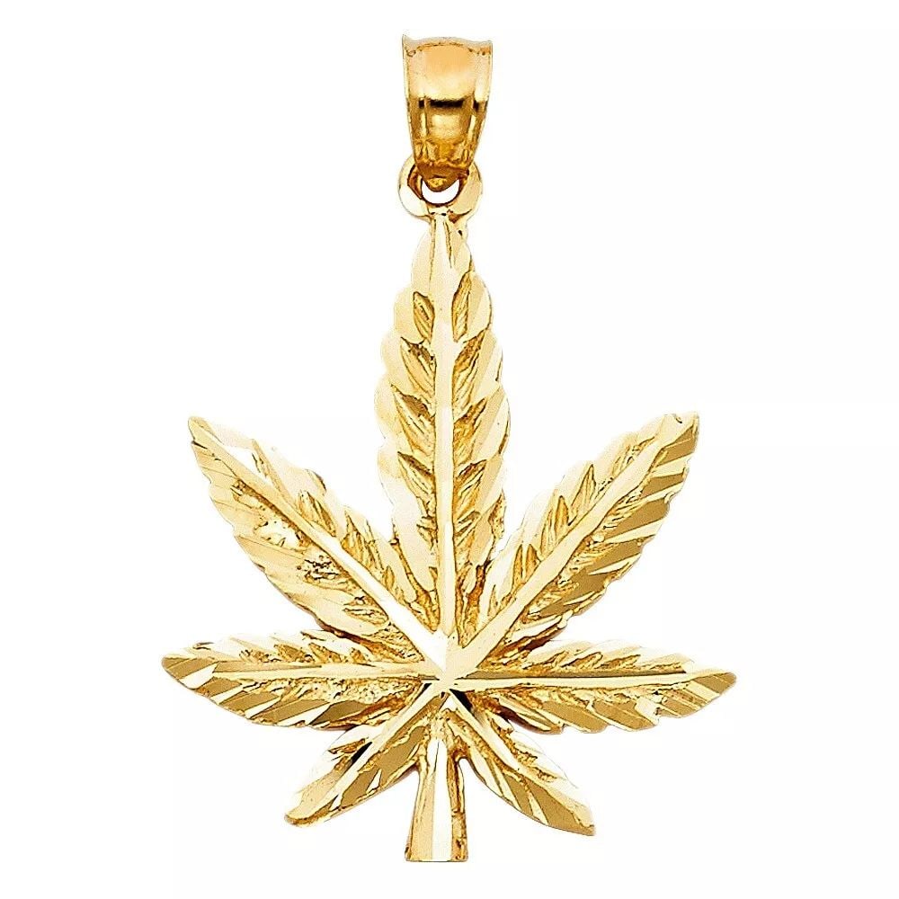 NEW 14K YELLOW GOLD MARIJUANA LEAF PENDANT (1 of 2)