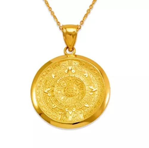 NEW 14K YELLOW GOLD HP AZTEC CALENDAR PENDANT (1 of 2)