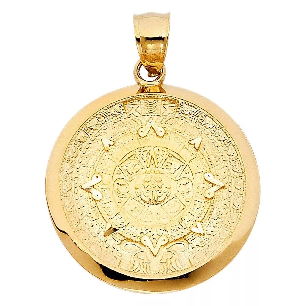 NEW 14K YELLOW GOLD CALENDARIO AZTECA PENDANT (1 of 2)