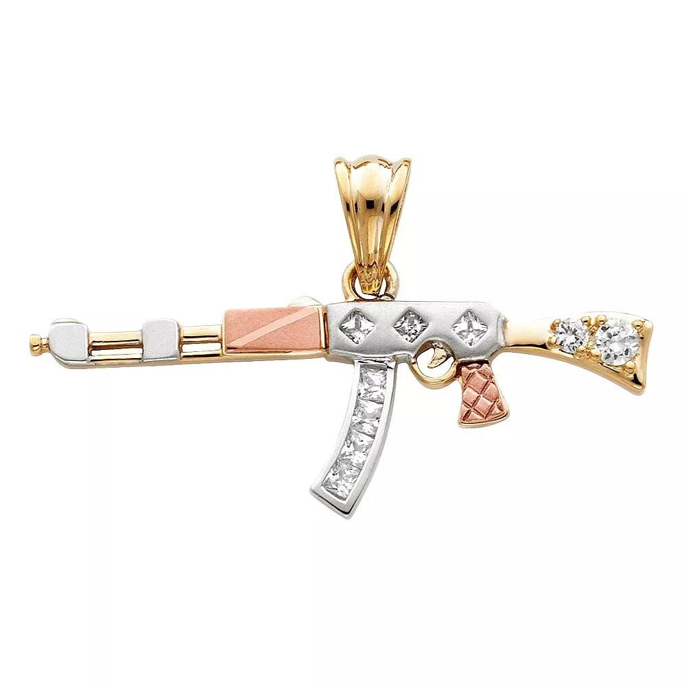 NEW 14K TRI COLOR GOLD CZ RIFLE GUN PENDANT: NEW 14K TRI COLOR GOLD CZ RIFLE GUN PENDANT 14K TRI COLOR GOLD> NEW CZ RIFLE GUN PENDANT WEIGHT: 3.6