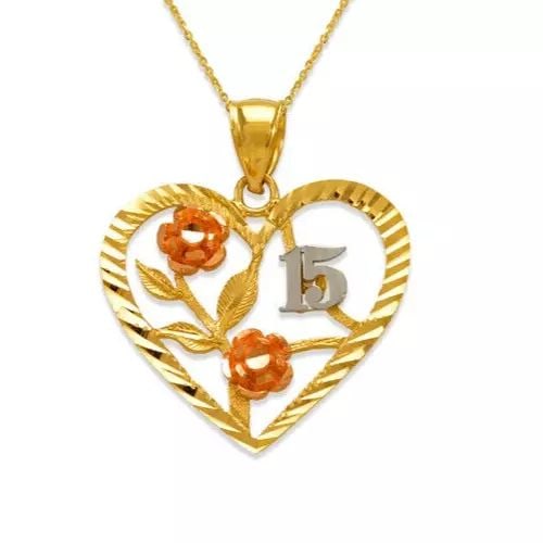 NEW 14K TRI COLOR GOLD ANOS ROSE HEART PENDANT: NEW 14K TRICOLOR GOLD ANOS ROSE HEART PENDANT 14K Tricolor Gold Approx. 28x25mm High Polished/Diamond Cut Chains Sold Separately Weight: 3.3 Grams