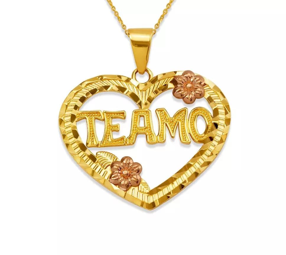 NEW 14K TWO-TONE GOLD TE AMO ROSE HEART PENDANT: NEW 14K TWO-TONE GOLD TE AMO ROSE HEART PENDANT 14K Two Tone Gold Approx. 26x24mm High Polished/Diamond Cut Chains Sold Separately Weight: 4.0 Grams