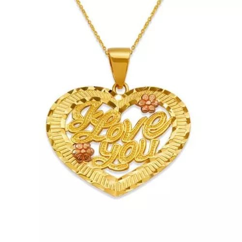 NEW 14K TWO-TONE GOLD I LOVE YOU ROSE HEART PENDANT: NEW 14K TWO-TONE GOLD I LOVE YOU ROSE HEART PENDANT 14K Two Tone Gold Approx. 29x24mm High Polished/Diamond Cut Chains Sold Separately Weight: 2.9 Grams
