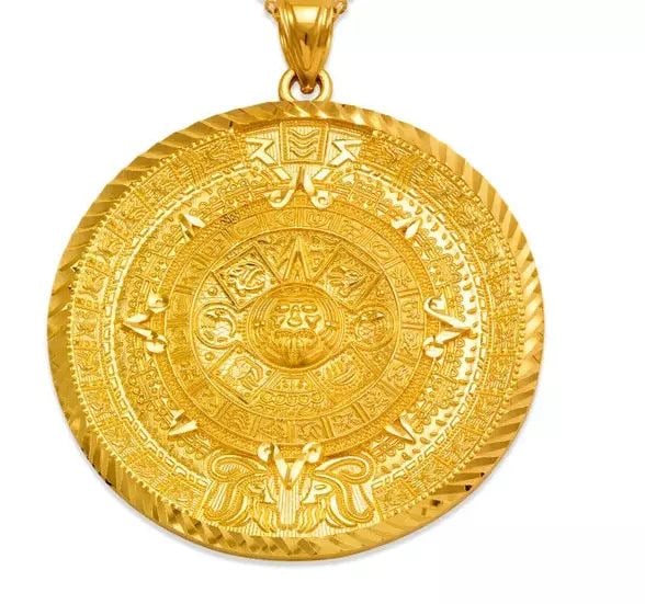 NEW 14K YELLOW GOLD D/C AZTEC CALENDER PENDANT (1 of 2)