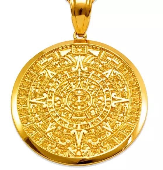 NEW 14K YELLOW GOLD HP AZTEC CALENDER PENDANT (1 of 2)