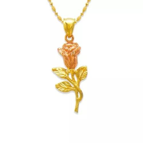 NEW 14K TWO TONE GOLD ROSE PENDANT (1 of 2)