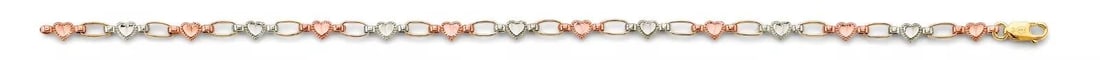 NEW 14K TRI COLOR GOLD HEART BRACELET: NEW 14K TRI COLOR GOLD HEART BRACELET 14K TRI COLOR GOLD NEW HEART BRACELET WEIGHT: 3.4 g