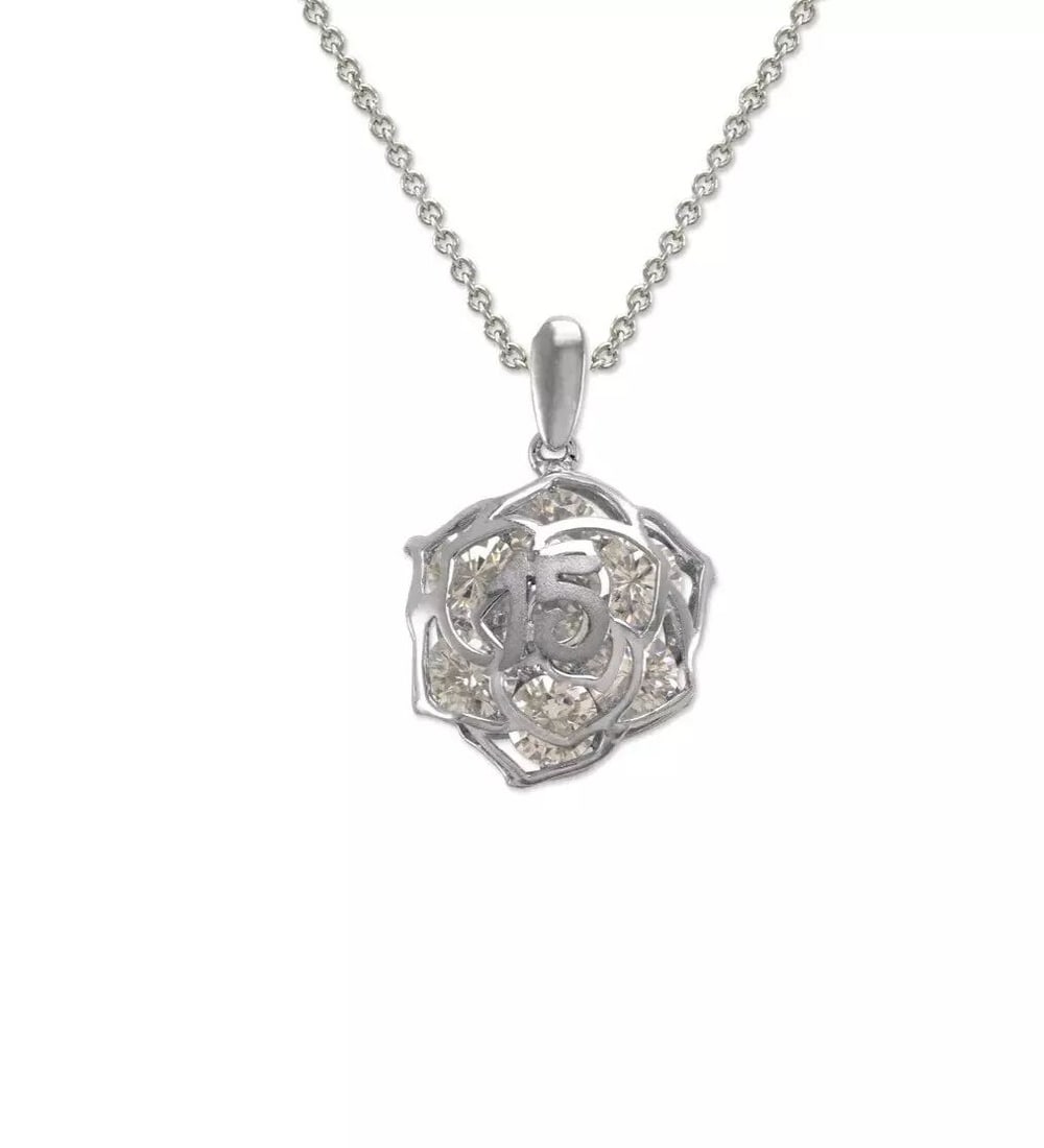 NEW 14K WHITE GOLD LADIES FANCY 15 ANOS CZ PENDANT (1 of 2)