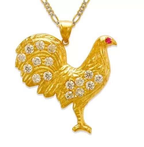 NEW 14K YELLOW GOLD ROOSTER CZ PENDANT (1 of 2)