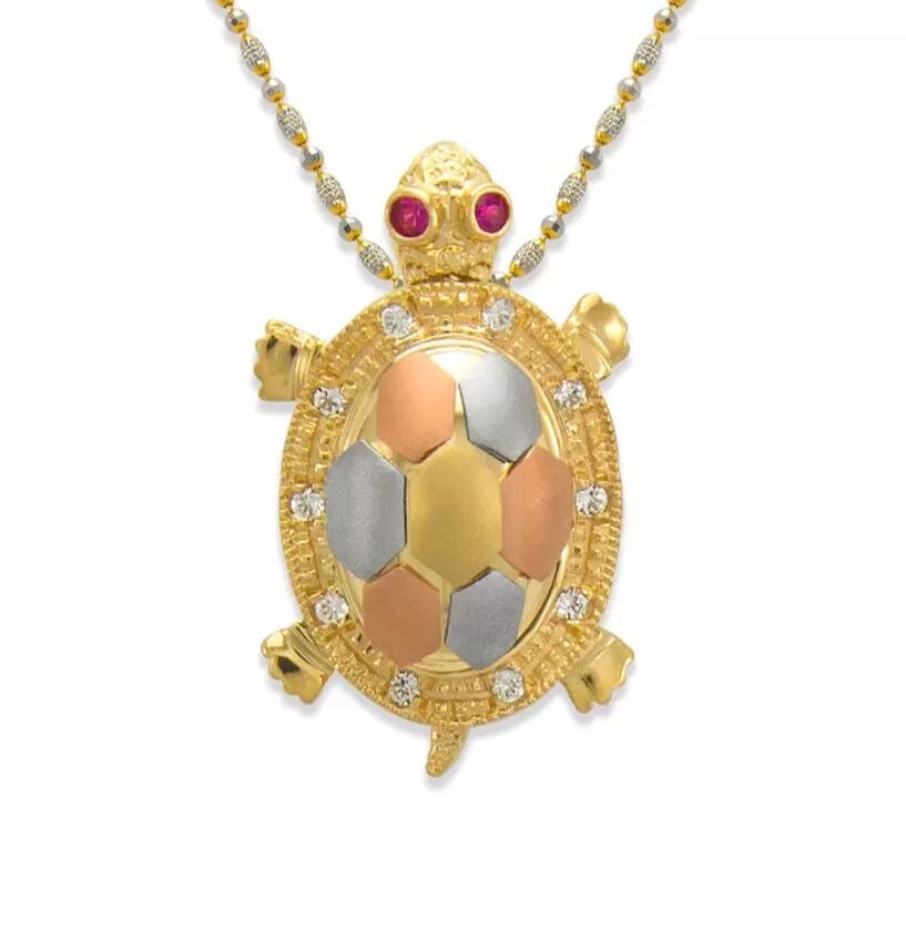 NEW 14K TRICOLOR GOLDMEDIUM FANCY TURTLE CZ PENDANT (1 of 2)