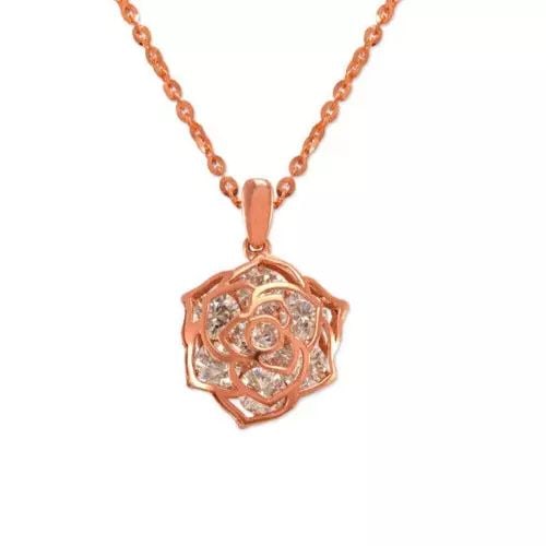 NEW 14K ROSE GOLD LADIES FANCY ROSE CZ PENDANT (1 of 2)