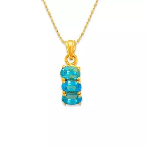 NEW 14K YELLOW GOLD LIGHT BLUE TOPAZ CZ PENDANT (1 of 2)