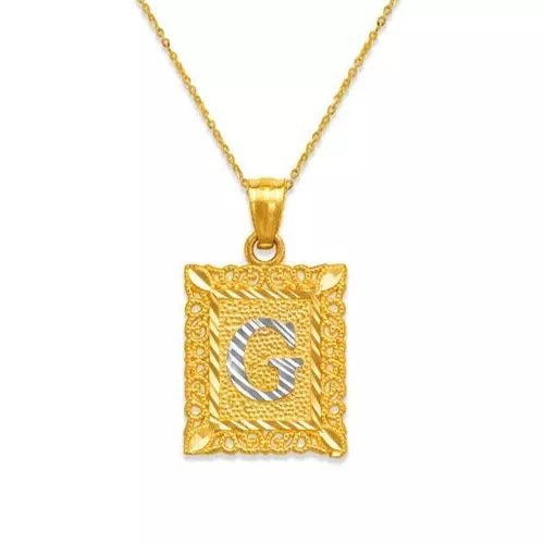NEW 14K TWO-TONE GOLD INITIAL LETTER FRAMED PENDANT (1 of 2)