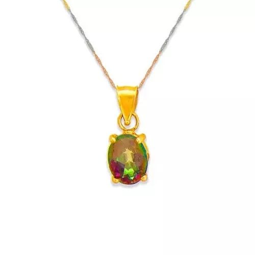 NEW 14K YELLOW GOLD MYSTIC TOPAZ CZ PENDANT: NEW 14K YELLOW GOLD MYSTIC TOPAZ CZ PENDANT 14K Yellow Gold Approx. 7x10mm High Polished/Cubic Zirconia Chains Sold Separately Weight: 1.1 Grams