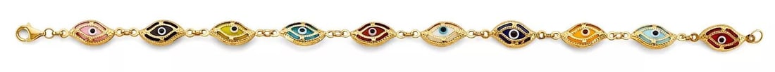 NEW 14K YELLOW GOLD MIXED COLOR EVIL EYE BRACELET: NEW 14K YELLOW GOLD MIXED COLOR EVIL EYE BRACELET 14K YELLOW GOLD NEW MIXED COLOR EVIL EYE BRACELET WEIGHT: 5.6 g