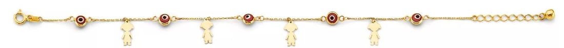 NEW 14K YELLOW GOLD RED EVIL EYE & GIRL CHARMS BRACELET: NEW 14K YELLOW GOLD RED EVIL EYE & GIRL CHARMS BRACELET 14K YELLOW GOLD NEW RED EVIL EYE & GIRL CHARMS BRACELET WEIGHT: 1.4 g