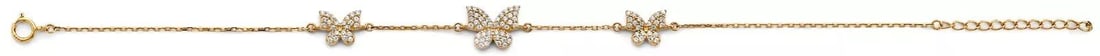 NEW 14K YELLOW GOLD 3 BUTTERFLY CZ BRACELET: NEW 14K YELLOW GOLD 3 BUTTERFLY CZ BRACELET 14K YELLOW GOLD NEW 3 BUTTERFLY CZ BRACELET WEIGHT: 2.3g