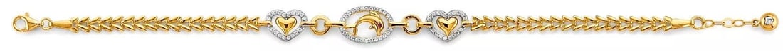 NEW 14K YELLOW GOLD CZ HEART & DOLPHIN BRACELET (1 of 2)