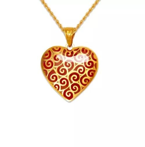NEW 14K YELLOW GOLD HEART ENAMEL PENDANT: NEW 14K YELLOW GOLD HEART ENAMEL PENDANT 14K Yellow Gold Approx. 17x17mm Chains Sold Separately Weight: 0.6 Grams