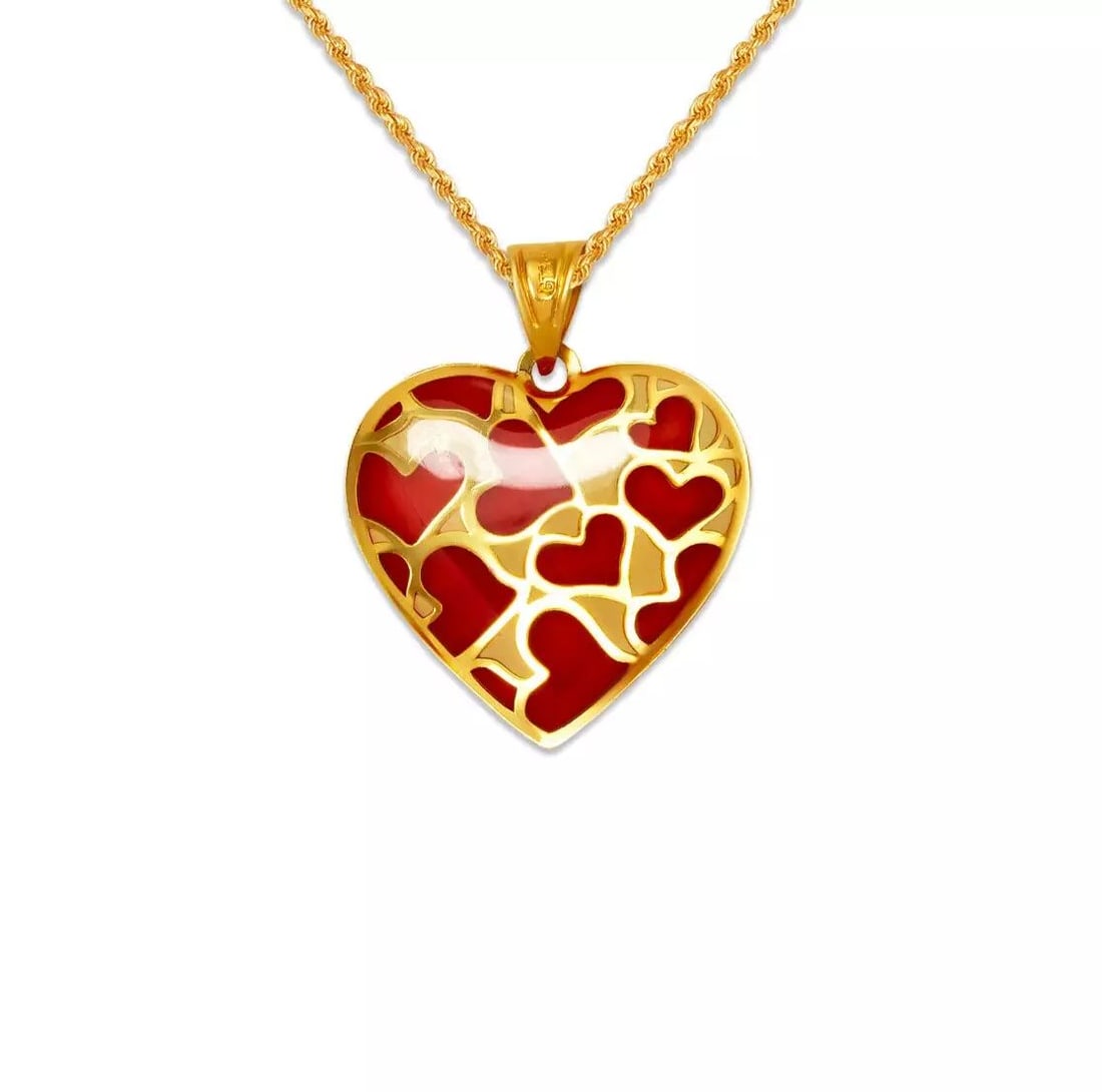 NEW 14K YELLOW GOLD HEART ENAMEL PENDANT: NEW 14K YELLOW GOLD HEART ENAMEL PENDANT 14K Yellow Gold Approx. 17x17mm Chains Sold Separately Weight: 0.6 Grams