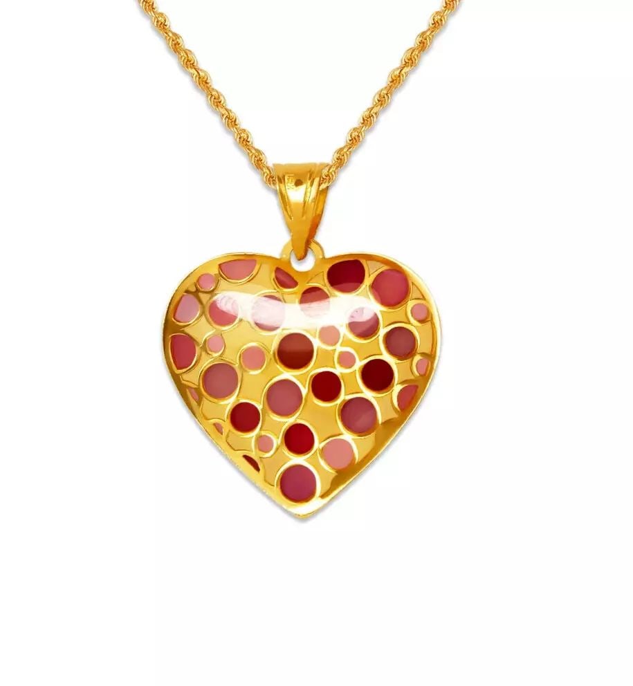 NEW 14K YELLOW GOLD HEART ENAMEL PENDANT: NEW 14K YELLOW GOLD HEART ENAMEL PENDANT 14K Yellow Gold Approx. 17x17mm Chains Sold Separately Weight: 0.5 Grams