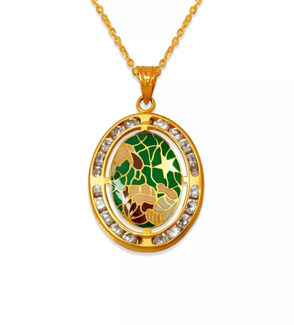 NEW 14K YELLOW GOLD BAPTISM ENAMEL CZ PENDANT: NEW 14K YELLOW GOLD BAPTISM ENAMEL CZ PENDANT 14K Yellow Gold Approx. 17x21mm Chains Sold Separately Weight: 1.4 Grams