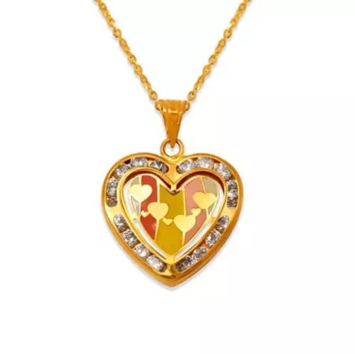 NEW 14K YELLOW GOLD HEART ENAMEL CZ PENDANT: NEW 14K YELLOW GOLD HEART ENAMEL CZ PENDANT 14K Yellow Gold Approx. 17x17mm Cubic Zirconia Chains Sold Separately Weight: 1.1 Grams