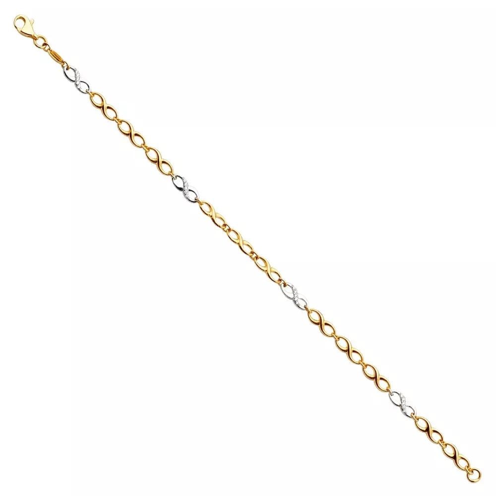 NEW 14K TWO TONE GOLD CZ INFINITI BRACELET: NEW 14K TOW TONE GOLD CZ INFINITI BRACELET 14K TOW TONE GOLD NEW CZ INFINITI BRACELET WEIGHT: 7.3 g LENGTH: 7.5in