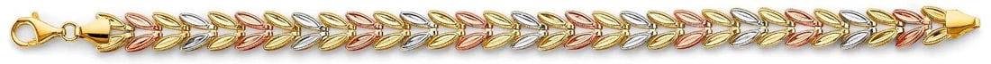 NEW 14K TRI COLOR GOLD DOUBLE FACE STAMPATO BRACELET: NEW 14K TRI COLOR GOLD DOUBLE FACE STAMPATO BRACELET 14K TRI COLOR GOLD NEW DOUBLE FACE STAMPATO BRACELET WEIGHT: 5.6 g