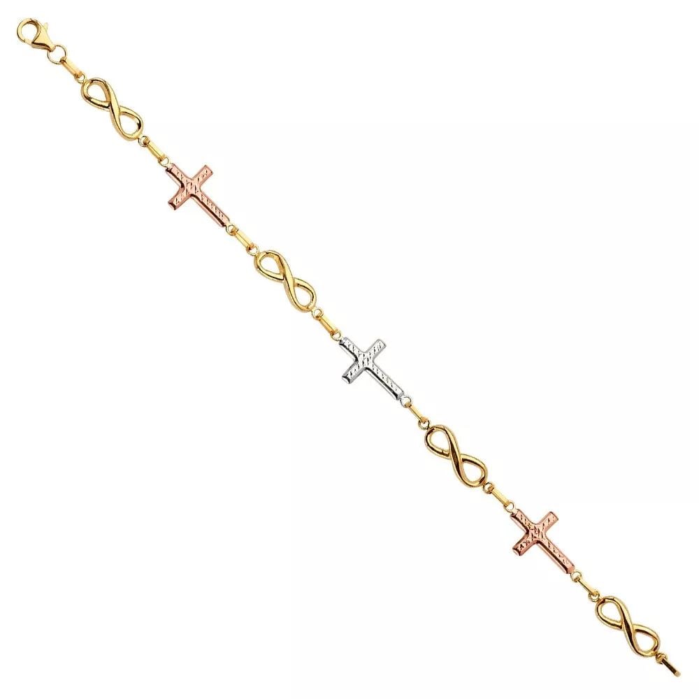 NEW 14K TRI COLOR GOLD FANCY BRACELET: NEW 14K TRI COLOR GOLD FANCY BRACELET 14K TRI COLOR GOLD NEW FANCY BRACELET WEIGHT: 3.3 g LENGTH: 7.25in