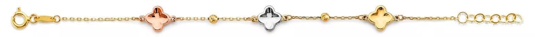NEW 14K TRI COLOR GOLD FLOWER BABY BRACELET: NEW 14K TRI COLOR GOLD FLOWER BABY BRACELET 14K TRI COLOR GOLD NEW FLOWER BABY BRACELET WEIGHT: 1.3 g