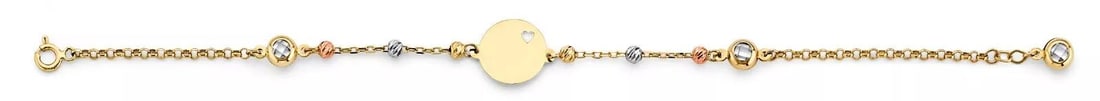 NEW 14K TWO TONE GOLD ENGRAVABLE ROUND PENDANT WITH BEAD BRACELET (1 of 2)