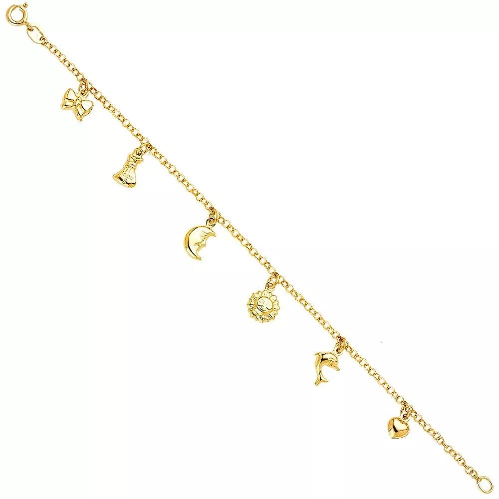 NEW 14K YELLOW GOLD HANGING CHARM BRACELET (1 of 2)
