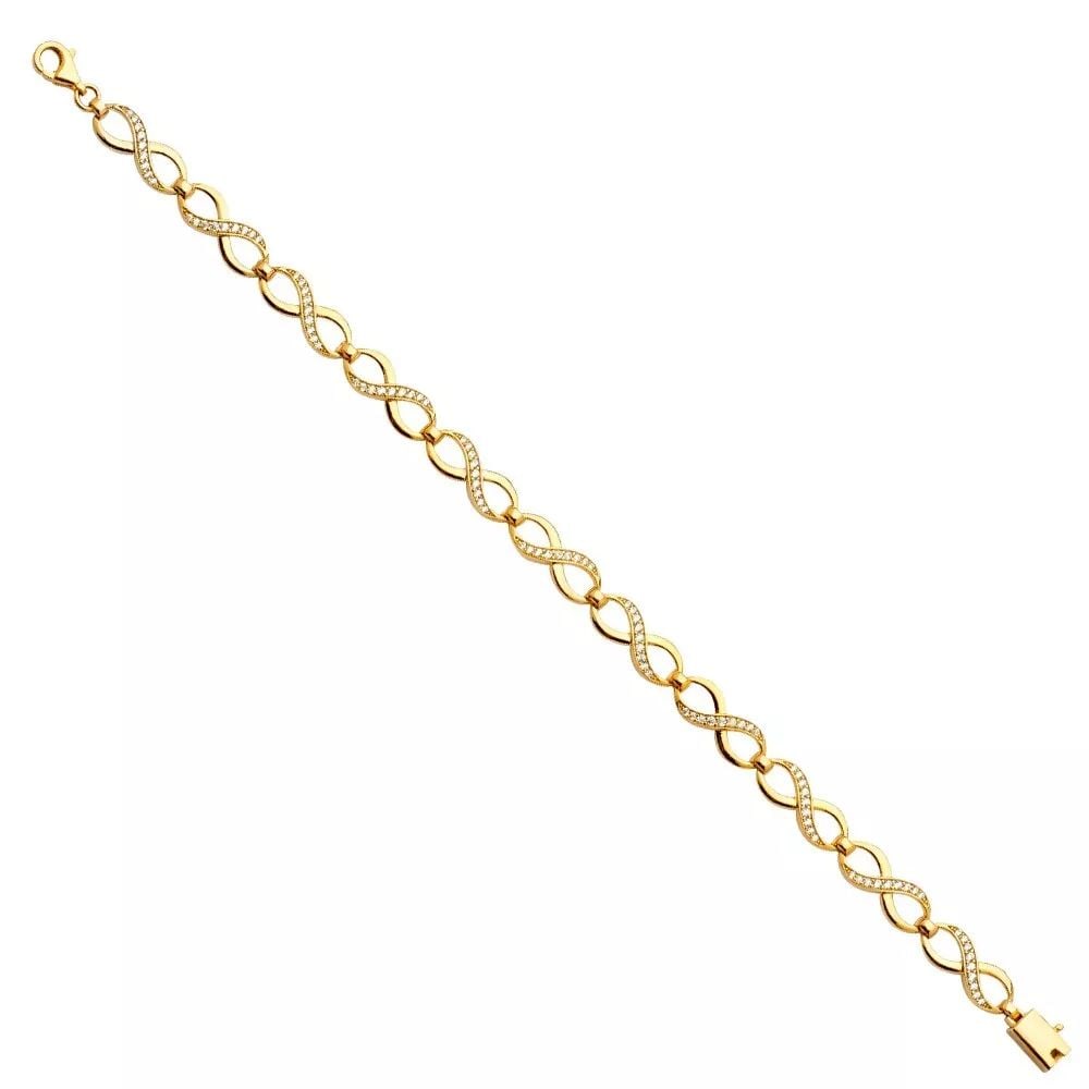 NEW 14K YELLOW GOLD CZ INFINITI BRACELET: NEW 14K YELLOW GOLD CZ INFINITI BRACELET 14K YELLOW GOLD NEW CZ INFINITI BRACELET WEIGHT: 3.7 g LENGTH: 7.5in