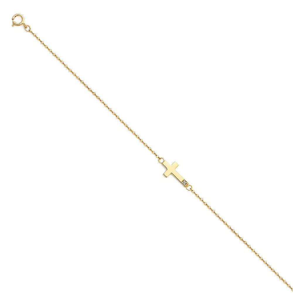 NEW 14K YELLOW GOLD LIGHT CZ BRACELET: NEW 14K YELLOW GOLD LIGHT CZ BRACELET 14K YELLOW GOLD NEW LIGHT CZ BRACELET WEIGHT: 0.8 g LENGTH: 7+1in