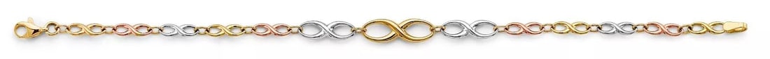 NEW 14K TRI COLOR GOLD INFINITI BRACELET: NEW 14K TRI COLOR GOLD INFINITI BRACELET 14K TRI COLOR GOLD NEW INFINITI BRACELET WEIGHT: 3.7 g