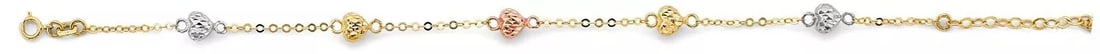 NEW 14K TRI COLOR GOLD DC HEART BRACELET: NEW 14K TRI COLOR GOLD DC HEART BRACELET 14K TRI COLOR GOLD NEW DC HEART BRACELET WEIGHT: 1.8 g
