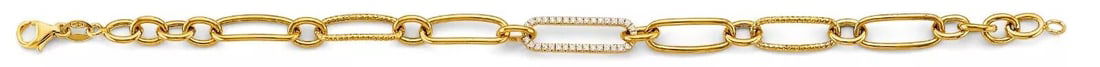 NEW 14K YELLOW GOLD CZ FANCY LINK BRACELET: NEW 14K YELLOW GOLD CZ FANCY LINK BRACELET 14K YELLOW GOLD NEW CZ FANCY LINK BRACELET WEIGHT: 3.7 g