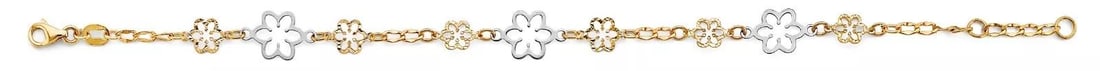 NEW 14K TWO TONE GOLD FLOWER BRACELET: NEW 14K TOW TONE GOLD FLOWER BRACELET 14K TOW TONE GOLD NEW FLOWER BRACELET WEIGHT: 1.8 g