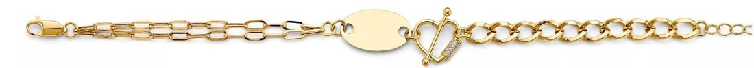 NEW 14K YELLOW GOLD CZ HEART & ENGRAVABLE LINK BRACELET: NEW 14K YELLOW GOLD CZ HEART & ENGRAVABLE LINK BRACELET 14K YELLOW GOLD NEW CZ HEART & ENGRAVABLE LINK BRACELET WEIGHT: 6 g