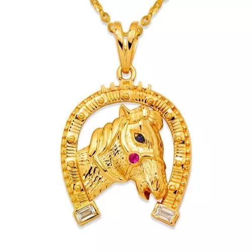 NEW 14K YELLOW GOLD FANCY HORSE WITH HORSESHOE CZ PENDANT (1 of 2)