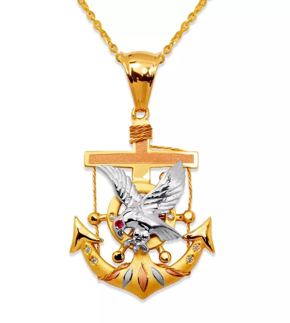 NEW 14K TRICOLOR GOLD FANCY EAGLE ANCHOR CZ PENDANT (1 of 2)