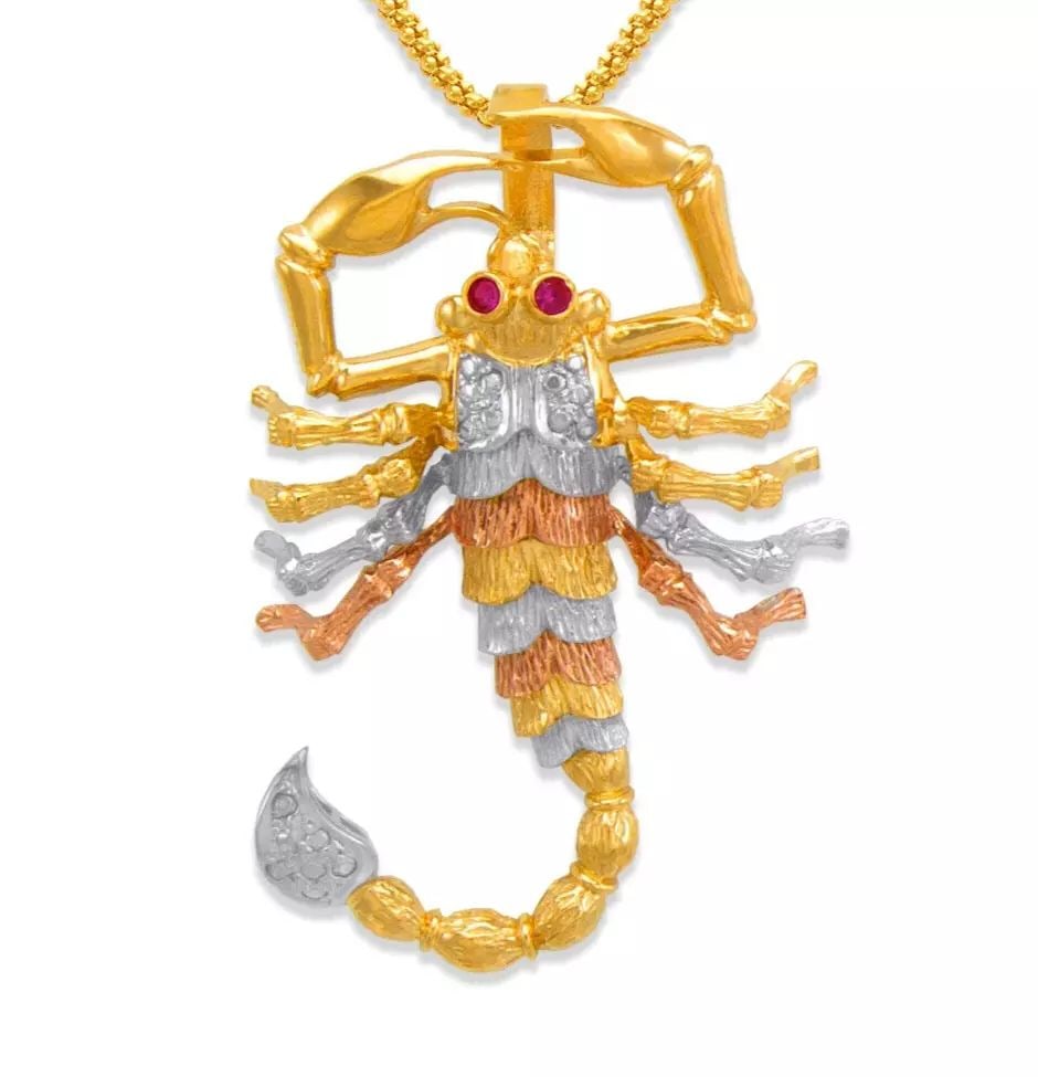 NEW 14K TRICOLOR GOLD FANCY SCORPION CZ PENDANT (1 of 2)