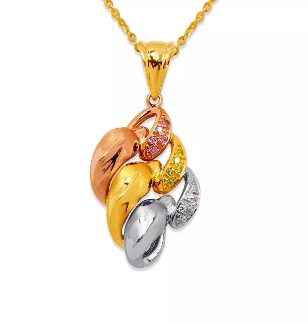 NEW 14K TRICOLOR GOLD THREE DOLPHIN CZ PENDANT: NEW 14K TRICOLOR GOLD THREE DOLPHIN CZ PENDANT 14K Tricolor Gold Approx. 20x26mm High Polished/Cubic Zirconia Chains Sold Separately Weight: 7.3 Grams