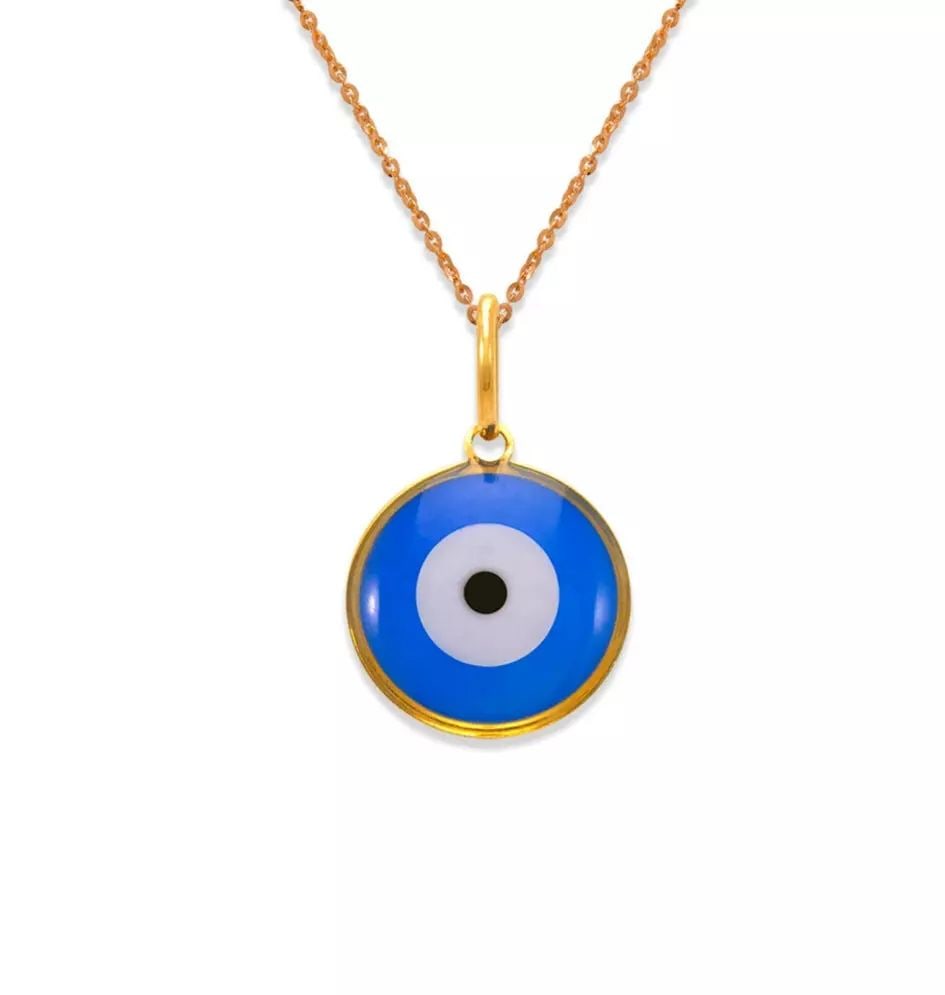 NEW 14K YELLOW GOLD EVIL EYE ENAMEL PENDANT (1 of 2)