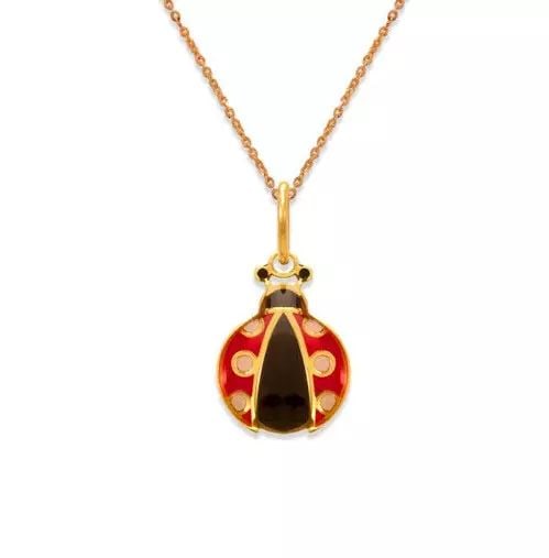 NEW 14K YELLOW GOLD LADYBUG ENAMEL PENDANT (1 of 2)