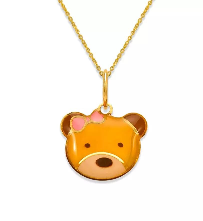 NEW 14K YELLOW GOLD TEDDY BEAR ENAMEL PENDANT (1 of 2)
